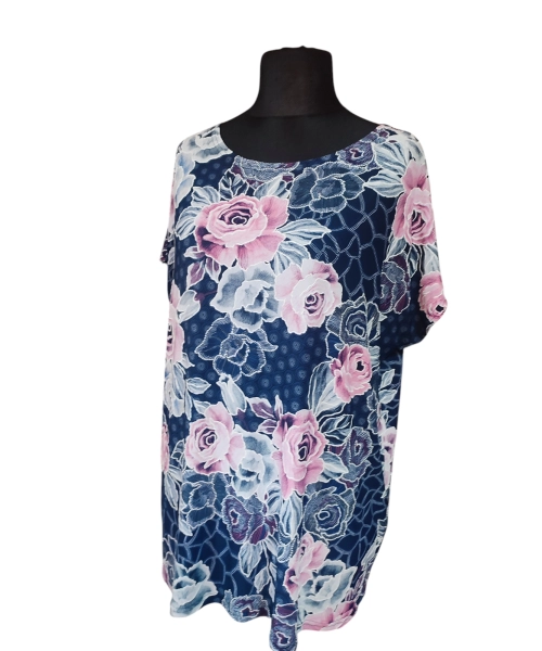 Tunika kimono z okrągłym dekoltem i pięknym różanym wzorem